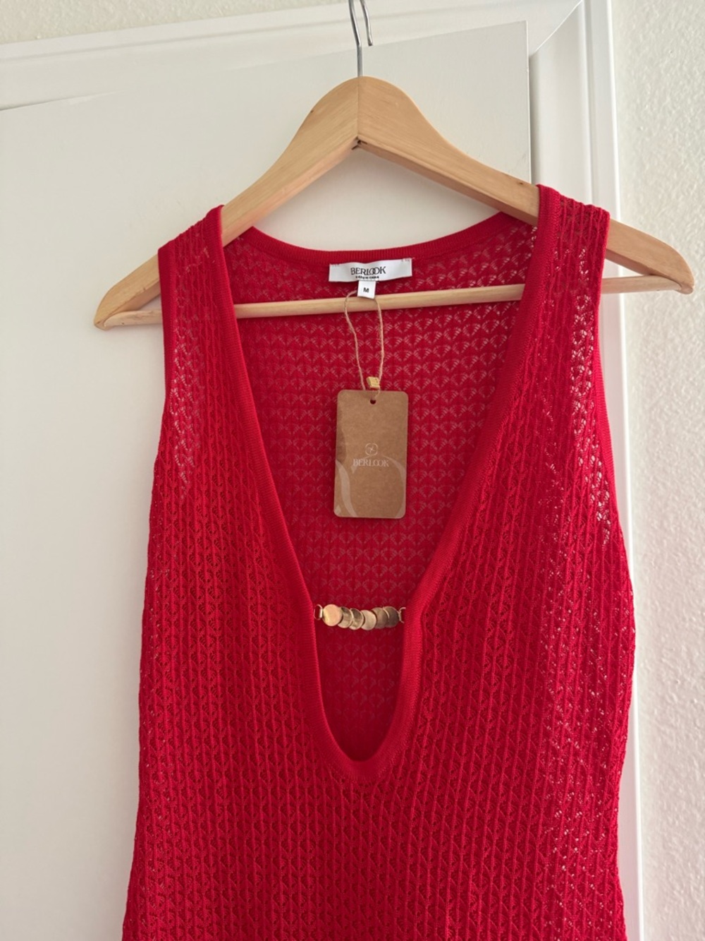 Red Knit Scoop-Neck Swim One-Piece Cover Dress - Picture 6 of 6